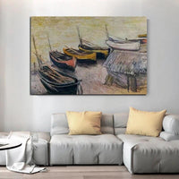 Rankomis dažytos Monet garsios valtys paplūdimyje 1883 m. Šiuolaikinė abstrakti kraštovaizdžio sienų tapyba
