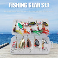 10x Rotating Spoon Kit Fishing Lures Metal Bass Trout Perch Pike Artificial Bait with Treble Hooks Fishing Tool