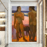 Hand Painted Art Oil Painting Paul Gauguin Two Nudes on a Tahitian Beach Impressionism People Abstract Room Decor