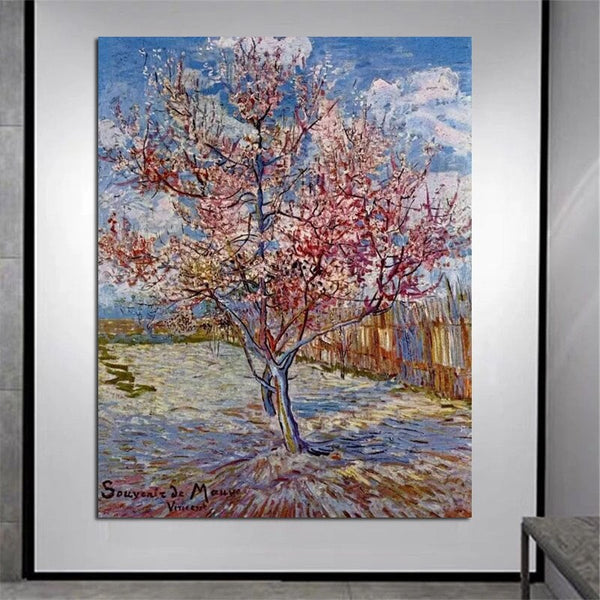 Hand Painted Van Gogh Oil Paintings Blooming Peach Blossom Abstract Canvas Art Wall House Decor Size