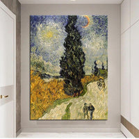 Hand Painted Oil Paintings Van Gogh Road with Cypress Impression Wall Art size