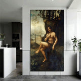 Handgemalte klassische Vintage-Ölgemälde von Da Vinci, Johannes der Täufer in der Wildnis, Wandkunst für Zuhause