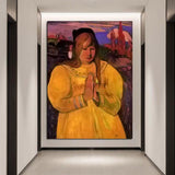 Paul Gauguin Hand Painted Breton Girl Praying Oil Painting Figure Abstract Classic Retro