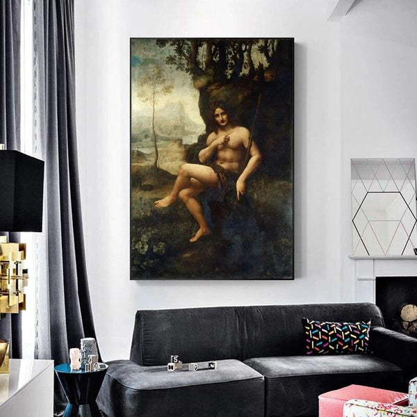 Hand Painted Classic Vintage Oil Paintings Da Vinci John the Baptist in the Wilderness Wall Art for Home