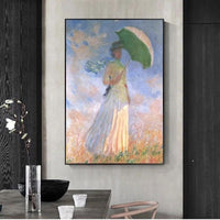 Käsinmaalatut impressionistiset öljymaalaukset Claude Monet Nainen päivänvarjolla seinätaide Kuuluisa kangassisustus