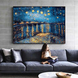 Notte stellata dipinta a mano sul fiume Rodano di Vincent Van Gogh Famosi dipinti ad olio impressionisti Room Decor