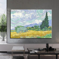 Campo de trigo pintado a mano con impresión de ciprés pintura al óleo de Van Gogh sobre lienzo pintura al óleo arte de la pared