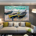 Monet Tre Barche da Pesca Dipinto a Mano su Tela Pittura Wall Art Paintingatio