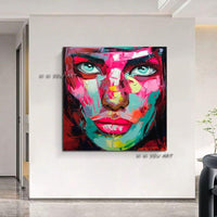 Modern Francoise Nielly Style Knife Abstract Portrait Face Hand Painted On Canvas Figures