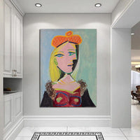 Ръчно рисувани маслени картини Пикасо Жена, облечена в оранжева барета и кожена яка (Мери Трес) Абстрактно платно Стенно изкуство