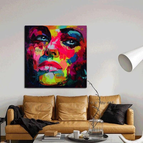 Hand Painted Francoise Nielly Style Knife On Canvas Figures Colorful Face Portrait Artworks