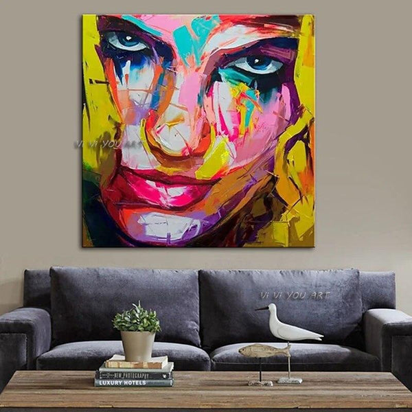 Francoise Nielly Style Canvas Face Portrait Palette Knife Hand Painted Wall Art