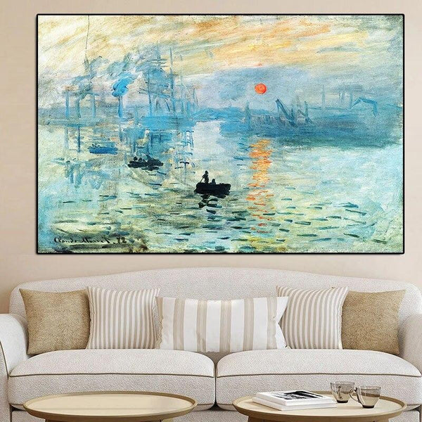 Hand Painted Famous Painting Claude Monet Impression Sunrise Landscape Oil Painting Wall Art Decor