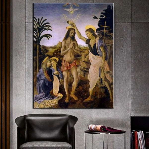 Hand Painted Oil Paintings Leonardo da Vinci Christ Baptized Wall Art for Home