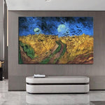 Hand Painted Van Gogh Famous Oil Painting Rye Crows Canvas Wall Art Decoration