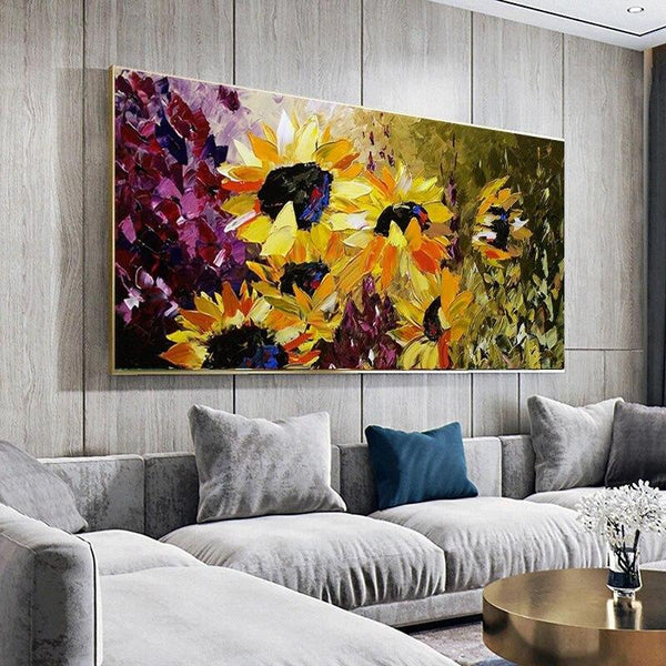 Modern Abstract Hand Painted Flower Van Gogh Sunflower Painting on Canvas Art Poster Decoration