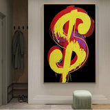 Hand Painted Handmad Dollar Sign By Andy Warhol Abstract Canvas Oil Paintings Modern Wall Art for