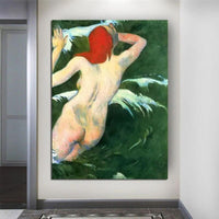 Hand Painted Oil Painting Paul Gauguin In the Waves Figure Nude Nordic Abstract Retro