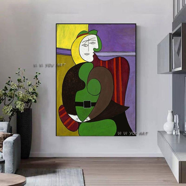 Wall Art Hand Painted Picasso Famous Canvas Abstract Red Armchair Woman