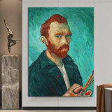 Arte de parede de personagem com impressão de auto-retrato de Van Gogh pintado à mão