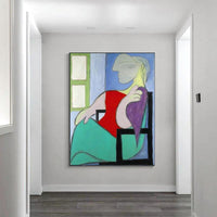 Pintures a l'oli pintades a mà Picasso La dona asseguda a la finestra Pintura d'art de paret abstracta Casa decorativa