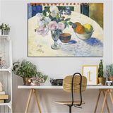 Paul Gauguin Hand Painted Art Oil Painting Fruit Plate and Flowers Impressionism Abstract Retro Room Decors