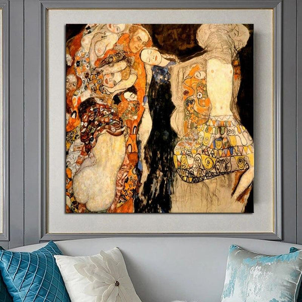Hand Painted Classic Gustav Klimt Bride Abstract Oil Painting on Canvas Modern Arts Unframed