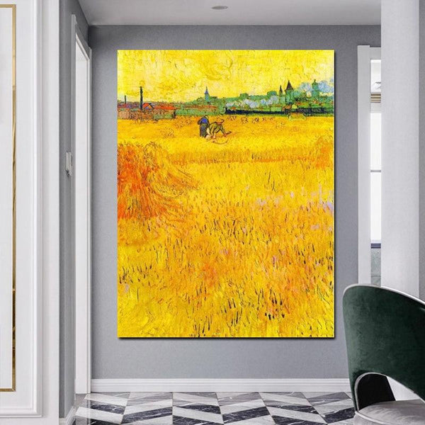 Hand Painted Van Gogh Looking At Arles From The Wheat Field Oil Paintings on Canvas Impressionist Wall Art