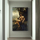 لوحات زيتية كلاسيكية مرسومة يدويًا لدافنشي جون المعمدان في البرية، لوحات فنية جدارية للمنزل