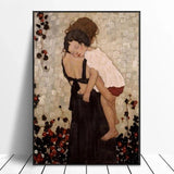 Handgemaltes Gustav Klimt-Ölgemälde „Mutter hält ein Kind“ auf Leinwand