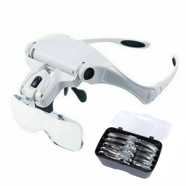 Magnifying Glasses LED Light Headband Illuminated Magnifier Head Mount Loupe Magnifier Optical Glass Tool for Repair Reading