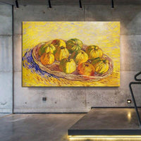El Boyalı Van Gogh Natürmort ve Elma Sepeti Ünlü Yağlıboya Tuval Duvar Sanatı Dekorasyon