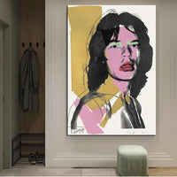 Retratos retro pintados a mano de Andy Warhol en lienzo, pinturas al óleo de Mick Jagger