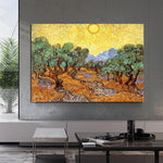 Hand Painted Olive Tree with Yellow Sky and Sun Van Gogh Famous Impressionist Oil Paintings Room Decors