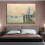Man Pentrita Fama Pejzaĝa Oleo Pentraĵo Claude Monet Thames sub Westminster Impression Arts