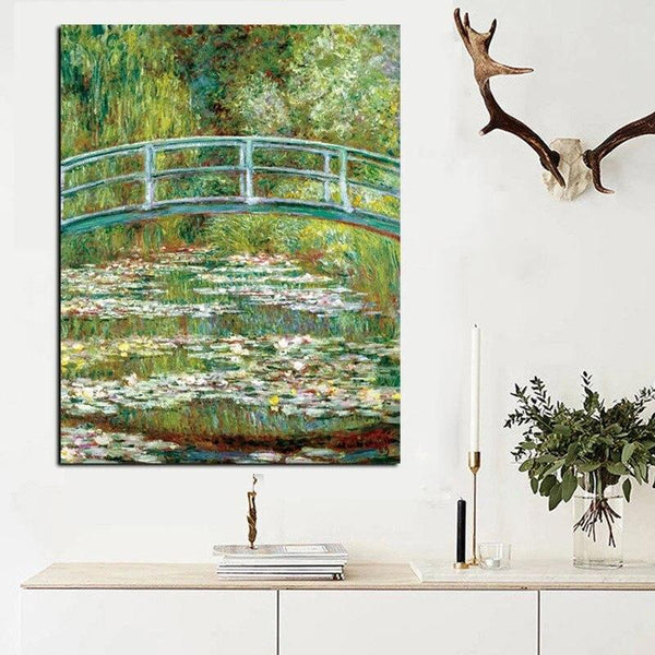 Hand Painted Claude Monet Water Lilies and Japanese Bride Oil Painting Canvas Wall Art