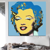 Handgemalte berühmte Andy Warhol Blau Gelb weibliche Charakterporträt abstrakte Ölgemälde moderne Dekor Wandkunst