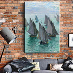 Hand Painted Artist's Garden ដោយ Monet Fishing Boats Calm Sea 1868 Canvas Oil Paintings Wall Art Decoration