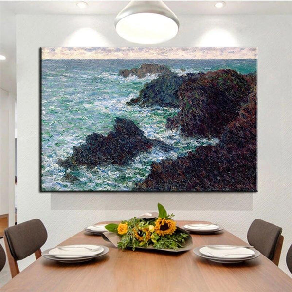 Hand Painted Monet Belle-Rocks of Île-de-France 1886 Canvas Oil Paintings Room Wall Art Painting Abstract Decoratio Framel