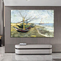 Ručne maľovaná Van Gogh Slávna olejomaľba Rybárske člny na pobreží San Madilamo Nástenná umelecká výzdoba