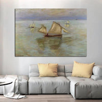 Hand Painted Monet Fishing Boats at Pourville 1882 Abstract Landscape Oil Painting Arts Room Decoration