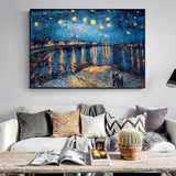 Ręcznie malowana gwiaździsta noc nad rzeką Rodan autorstwa Vincenta Van Gogha Słynny impresjonistyczny obraz olejny Wystrój pokoju