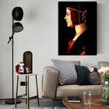Hand Painted Leonardo Da Vinci Portrait of the Lady with Pearl Headdress Oil Paintings Wall Art Canvasative