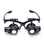 2LEDs Magnifier Eye Glasses Head-Mounted Illuminating Glass 10X 15X 20X 25X 8pcs Lens for Jewelers Watchmaker Repair