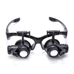 2LEDs Magnifier Eye Glasses Head-Mounted Illuminating Magnifying Glass 10X 15X 20X 25X 8pcs Lens for Jewelers Watchmaker Repair