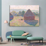 ხელით მოხატული Claude Monet Meules milieu du jour Haystacks შუადღის შთაბეჭდილება ცნობილი ლანდშაფტის ზეთის მხატვრობის ხელოვნება