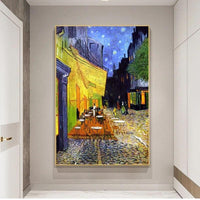 Man Pentrita Fama Van Gogh Kafejo Teraso Nokte Oleo Pentraĵo sur Kanvaso Mura Arto