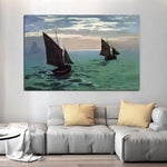 Ζωγραφισμένα στο χέρι Monet Fishing Boats at Sea 1868 Abstract Sea View Oil Painting Arts Decoration