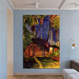 Hand Painted Oil Painting Paul Gauguin Hut under the Palm Tree Abstract Nordic Classic Retro Wall Art Room Decor