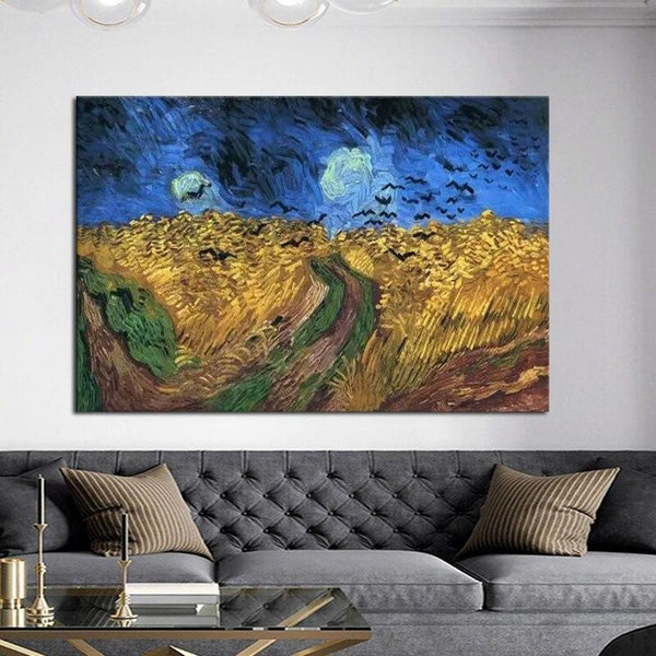 Hand Painted Van Gogh Famous Oil Painting Rye Crows Canvas Wall Art Decoration